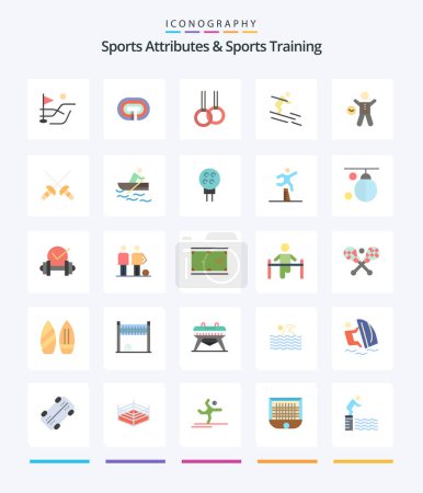 Illustration for Creative Sports Atributes And Sports Training 25 Flat icon pack  Such As health. gym. gymnastics. exercise. skiing - Royalty Free Image