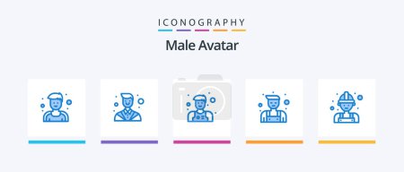 Ilustración de Male Avatar Blue 5 Icon Pack Including . man. man. labour. repairman. Creative Icons Design - Imagen libre de derechos