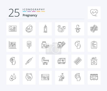 Téléchargez les illustrations : Pregnancy 25 Line icon pack including venus. obstetrics. milk. child - en licence libre de droit