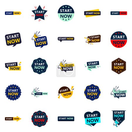 Téléchargez les illustrations : 25 Professional Typographic Designs for a polished start up message Start Now - en licence libre de droit