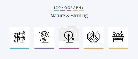 Téléchargez les illustrations : Nature And Farming Line 5 Icon Pack Including . garden. butterfly. fence. farm. Creative Icons Design - en licence libre de droit