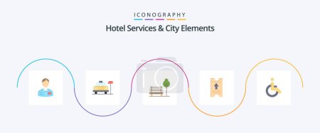 Illustration for Hotel Services And City Elements Flat 5 Icon Pack Including weelchair. hotel . service. pass. hotel - Royalty Free Image