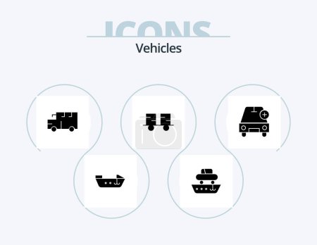 Téléchargez les illustrations : Vehicles Glyph Icon Pack 5 Icon Design. add. forklift truck. bus. forklift. caterpillar vehicles - en licence libre de droit