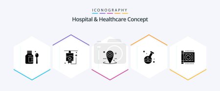 Ilustración de Hospital and Healthcare Concept 25 Glyph icon pack including . health. healthcare. flag. care - Imagen libre de derechos