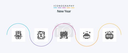 Téléchargez les illustrations : New Year Line 5 Icon Pack Including time. count down. new year. clock. sugar - en licence libre de droit
