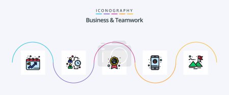 Téléchargez les illustrations : Business And Teamwork Line Filled Flat 5 Icon Pack Including . flag. badge. finish. mobile - en licence libre de droit
