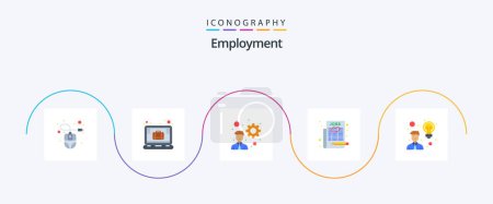 Téléchargez les illustrations : Employment Flat 5 Icon Pack Including idea. creativity. developer. select job. job - en licence libre de droit