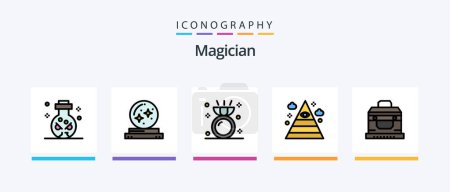 Ilustración de Magician Line Filled 5 Icon Pack Including moon. star. accessories. pentacle. circle. Creative Icons Design - Imagen libre de derechos