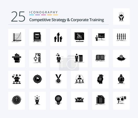 Illustration for Competitive Strategy And Corporate Training 25 Solid Glyph icon pack including business. analysis. notebook. intent. desire - Royalty Free Image