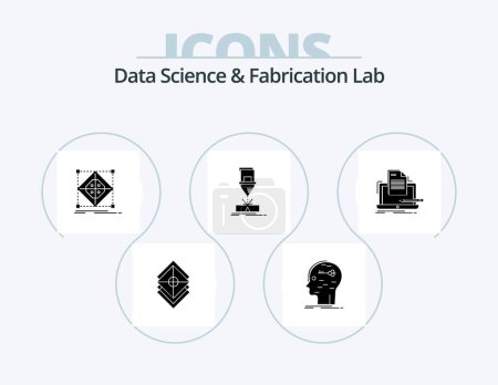 Téléchargez les illustrations : Data Science And Fabrication Lab Glyph Icon Pack 5 Icon Design. fabrication. cutting. key. preparation. grid - en licence libre de droit
