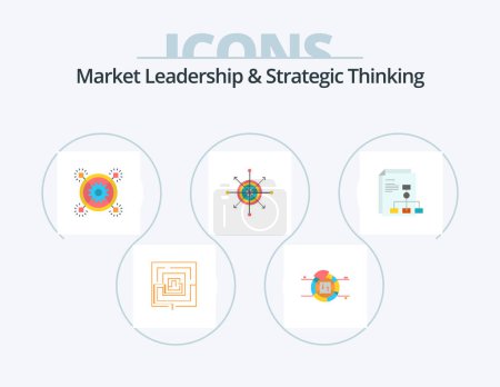 Illustration for Market Leadership And Strategic Thinking Flat Icon Pack 5 Icon Design. arrow. board. percentage. focus. pertinent - Royalty Free Image