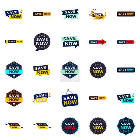 Illustration for Save Now 25 Modern Typographic Elements for promoting savings in a current way - Royalty Free Image
