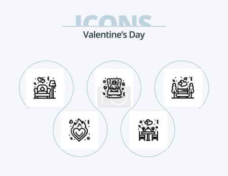 Téléchargez les illustrations : Valentines Day Line Icon Pack 5 Icon Design. heart. suit. glass. love. bow - en licence libre de droit