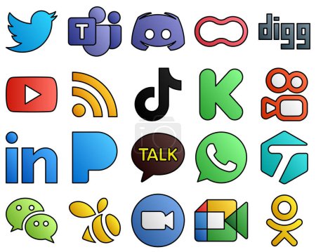 Illustration for Filled Line Style Social Media Icon Kit douyin. feed. peanut. rss and youtube 20 High-quality icons - Royalty Free Image
