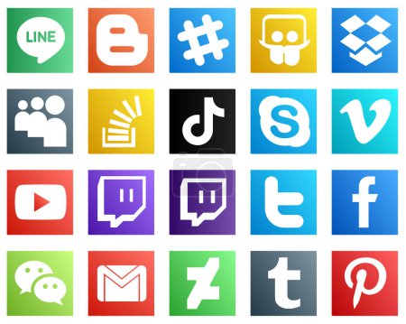 Illustration for 20 High Quality Social Media Icons such as chat. question. china and douyin icons. High definition and versatile - Royalty Free Image