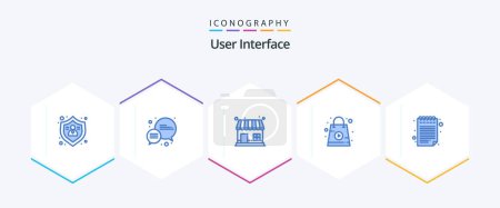 Illustration for User Interface 25 Blue icon pack including . note. market store. bag. shopping - Royalty Free Image