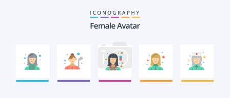Téléchargez les illustrations : Female Avatar Flat 5 Icon Pack Including female worker. avatar. golfer. woman. medicine. Creative Icons Design - en licence libre de droit