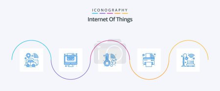 Illustration for Internet Of Things Blue 5 Icon Pack Including bench. printing machine. healthcare. printer. automation - Royalty Free Image
