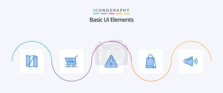 Téléchargez les illustrations : Basic Ui Elements Blue 5 Icon Pack Including speaker. buy. alert. shopping. bag - en licence libre de droit