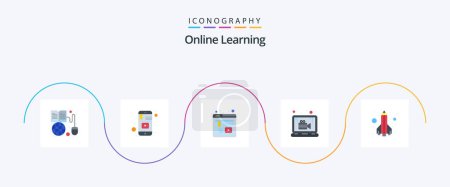 Illustration for Online Learning Flat 5 Icon Pack Including lesson. video. smartphone. online. web - Royalty Free Image