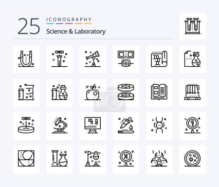Illustration for Science 25 Line icon pack including laboratory. protection. science. mask. telescope - Royalty Free Image
