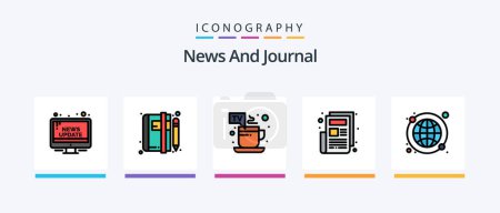 Illustration for News Line Filled 5 Icon Pack Including time. world wide. mic. news. broadcasting. Creative Icons Design - Royalty Free Image