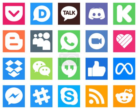Illustration for All in One Social Media Icon Set 20 icons such as likee; meeting; funding; video and whatsapp icons. High definition and unique - Royalty Free Image