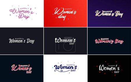 Téléchargez les illustrations : Abstract Happy Women's Day logo with a woman's face and love vector design in pink and black colors - en licence libre de droit