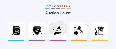Téléchargez les illustrations : Auction Glyph 5 Icon Pack Including diamond. regulation. court. laws. lawyer. Creative Icons Design - en licence libre de droit