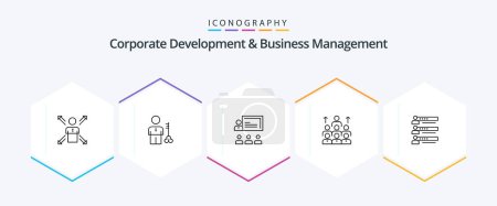 Illustration for Corporate Development And Business Management 25 Line icon pack including leadership. business. key. teamwork. provider - Royalty Free Image