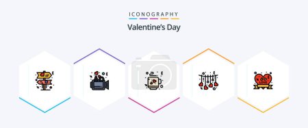 Téléchargez les illustrations : Valentines Day 25 FilledLine icon pack including ribbon badge. insignia. love. heart badge. love - en licence libre de droit
