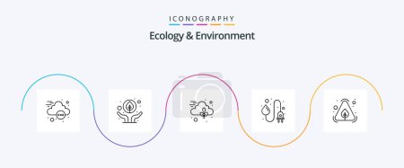 Téléchargez les illustrations : Ecology And Environment Line 5 Icon Pack Including item. eco. nature. water energy. power - en licence libre de droit