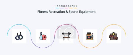 Ilustración de Fitness Recreation And Sports Equipment Line Filled Flat 5 Icon Pack Including supplement. protein. balance. gainer. machine - Imagen libre de derechos
