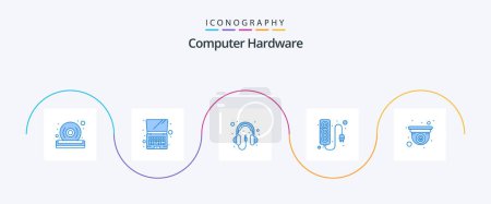 Illustration for Computer Hardware Blue 5 Icon Pack Including design. cam. computer. power supply. plug - Royalty Free Image