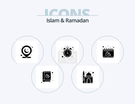 Téléchargez les photos : Islam And Ramadan Glyph Icon Pack 5 Icon Design. muslim. calendar. location. time. hour - en image libre de droit