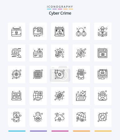Téléchargez les illustrations : Creative Cyber Crime 25 OutLine icon pack  Such As arrest. handcuffs. connection. criminal. security - en licence libre de droit