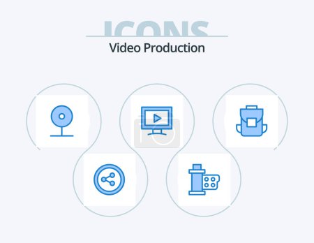Téléchargez les illustrations : Production vidéo Blue Icon Pack 5 Icon Design. multimédia. jouer. cctv. vidéo. moniteur - en licence libre de droit