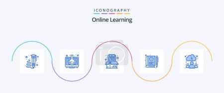 Illustration for Online Learning Blue 5 Icon Pack Including e-learning. book. monitor. open. cardboard - Royalty Free Image