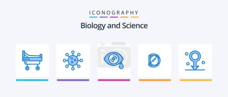 Ilustración de Biology Blue 5 Icon Pack Incluye asistencia sanitaria. Biología. gotas. ciencia. Laboratorio. Diseño de iconos creativos - Imagen libre de derechos