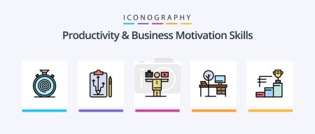 Téléchargez les illustrations : Productivity And Business Motivation Skills Line Filled 5 Icon Pack Including work. life. recycling. balance. multitask. Creative Icons Design - en licence libre de droit