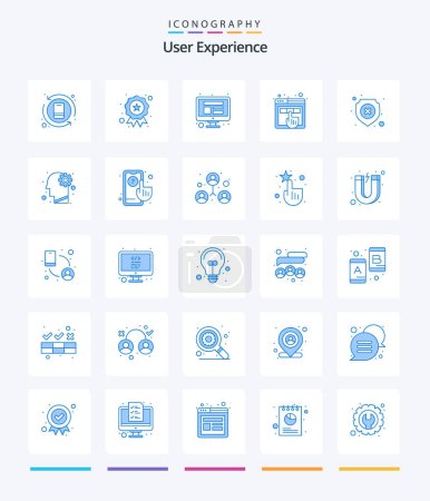 Téléchargez les illustrations : Creative User Experience 25 Blue icon pack  Such As shield. antivirus. website. ux. testing - en licence libre de droit