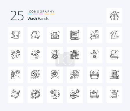 Illustration for Wash Hands 25 Line icon pack including corona. report. box. medical. coronavirus - Royalty Free Image