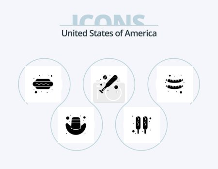 Illustration for Usa Glyph Icon Pack 5 Icon Design. . sausage. food. frankfurter. hardball - Royalty Free Image