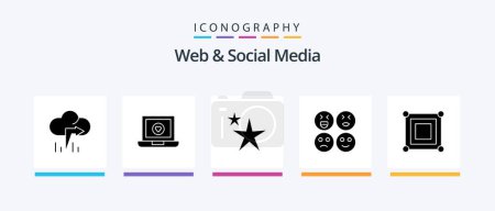 Téléchargez les illustrations : Web And Social Media Glyph 5 Icon Pack Including . happy . love. emojis . star. Creative Icons Design - en licence libre de droit