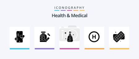 Ilustración de Salud y glifos médicos 5 paquete de iconos incluyendo. Médico. botella de ducha. tableta. hospital. Diseño de iconos creativos - Imagen libre de derechos