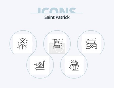 Téléchargez les illustrations : Saint Patrick Line Icon Pack 5 Icon Design. Irlande. saint. verre. téléphone. téléphone portable - en licence libre de droit