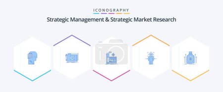 Illustration for Strategic Management And Strategic Market Research 25 Blue icon pack including bag. achieve. mill. target. man - Royalty Free Image