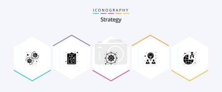 Téléchargez les illustrations : Strategy 25 Glyph icon pack including profit. growth. gear. global. idea - en licence libre de droit