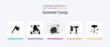 Illustration for Summer Camp Glyph 5 Icon Pack Including power tools. drill. camping. hammer. engineer. Creative Icons Design - Royalty Free Image