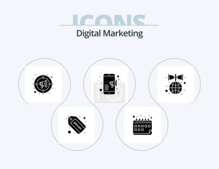 Téléchargez les illustrations : Digital Marketing Glyph Icon Pack 5 Icon Design. global. advertise. mobile. advertising - en licence libre de droit